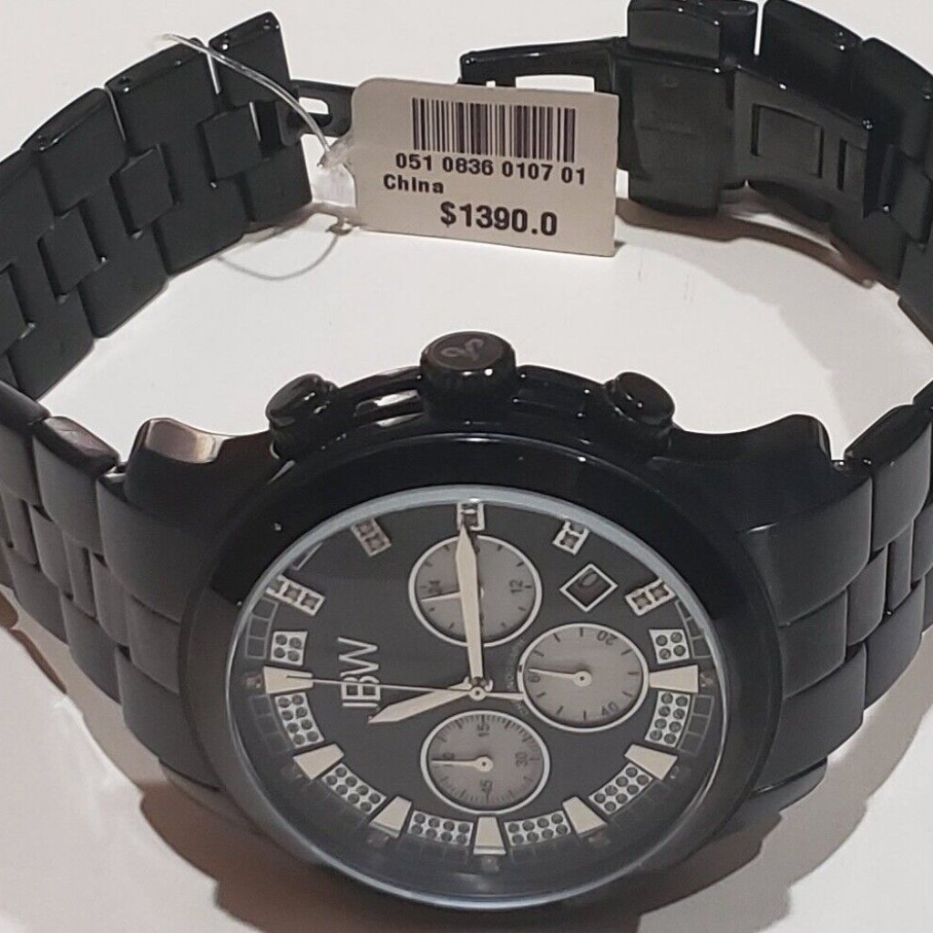 1390 MsrpJbw Delano Black Chronograph Diamond Dial Black Mens Watch See Desc